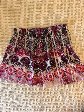 Boho Medallion Print Pleated Mini Skirt Women’s M Pink Purple Black